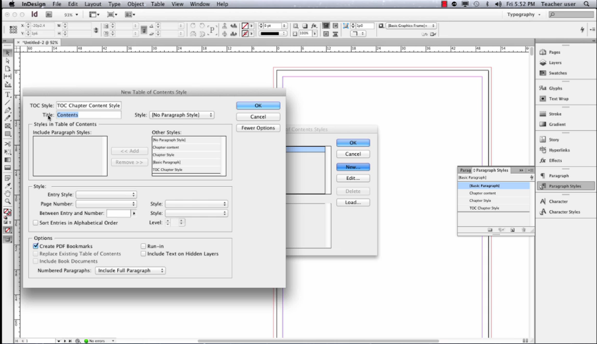 table of contents indesign